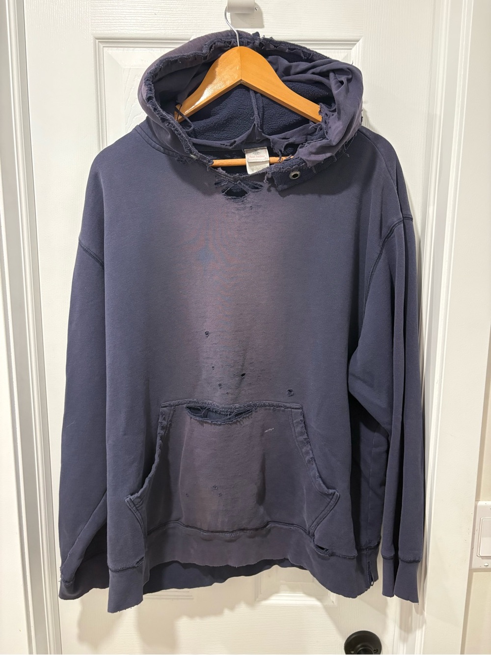 Vintage Distressed Navy Hoodie Sweatshirt Large Mens